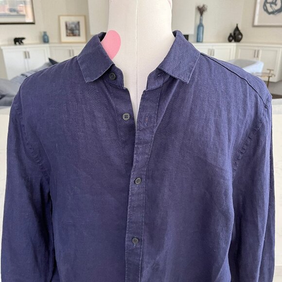 H&M Casual Long Sleeve Button Down Linen Shirt Navy Sz M no fabric tag - Picture 1 of 8